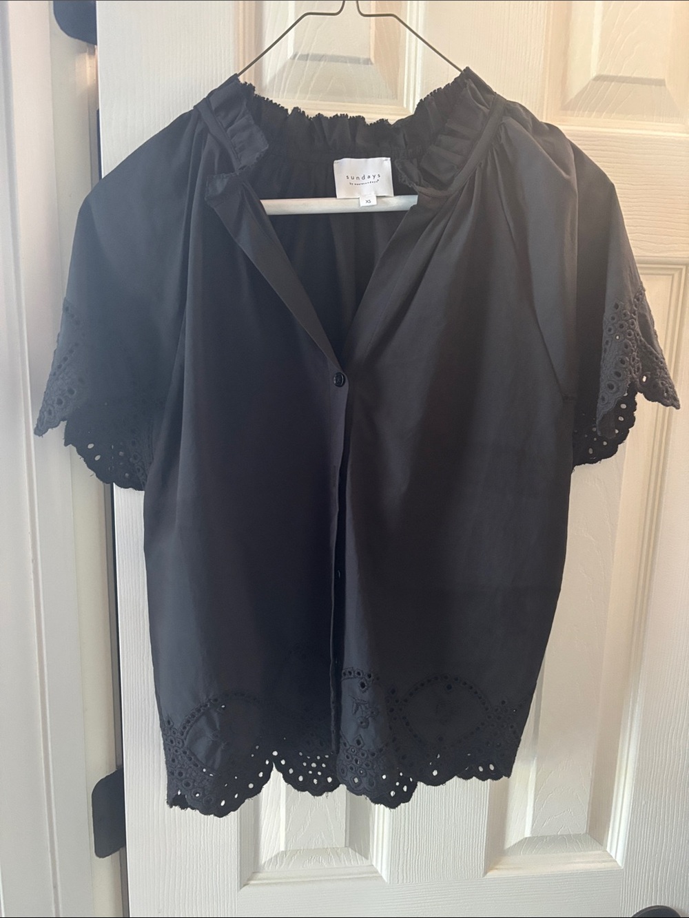 Sundays Black Eyelet-Hem Button Front Blouse